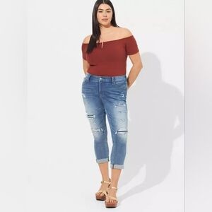 Torrid Foxy You Bar Off Shoulder Short Sleeve Top Fire Brick 3x NWT New